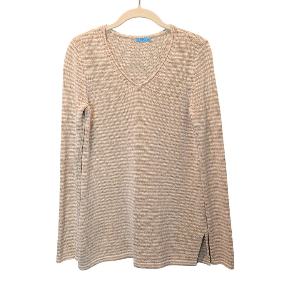 J McLaughlin Women's Sz S Gream Stripe Callum Knit Sweater Lightweight Cotton
